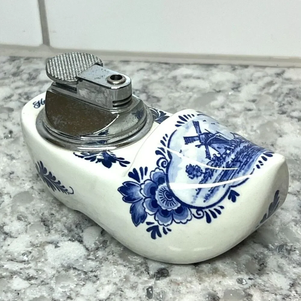 Delft Table Lighter Blauw Hand-Painted Ceramic Clog Holland Agro 535 Vintage
